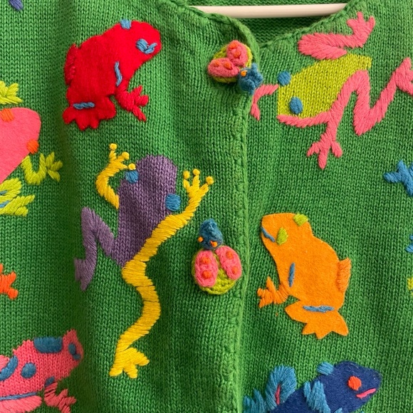 Vintage Michael Simon Green Frogs Short Cardigan Top - Picture 3 of 8